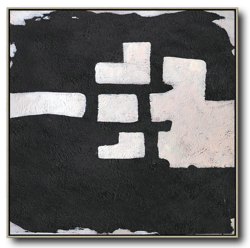 Large Abstract Art,Hand-Painted Oversized Minimal Black And White Painting,Abstract Painting On Canvas